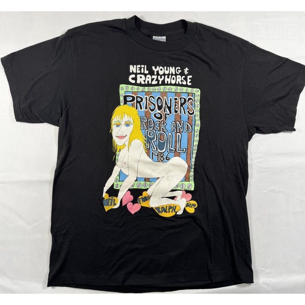 Vintage 1986 Neil Young Crazy Horse Prisoners of Rock and Roll Tour Tee XL USA